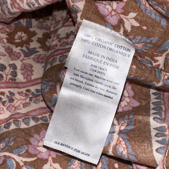 Faherty Women’s Florence Organic Cotton Peasant Blouse Earth Block Print S - Picture 5 of 5